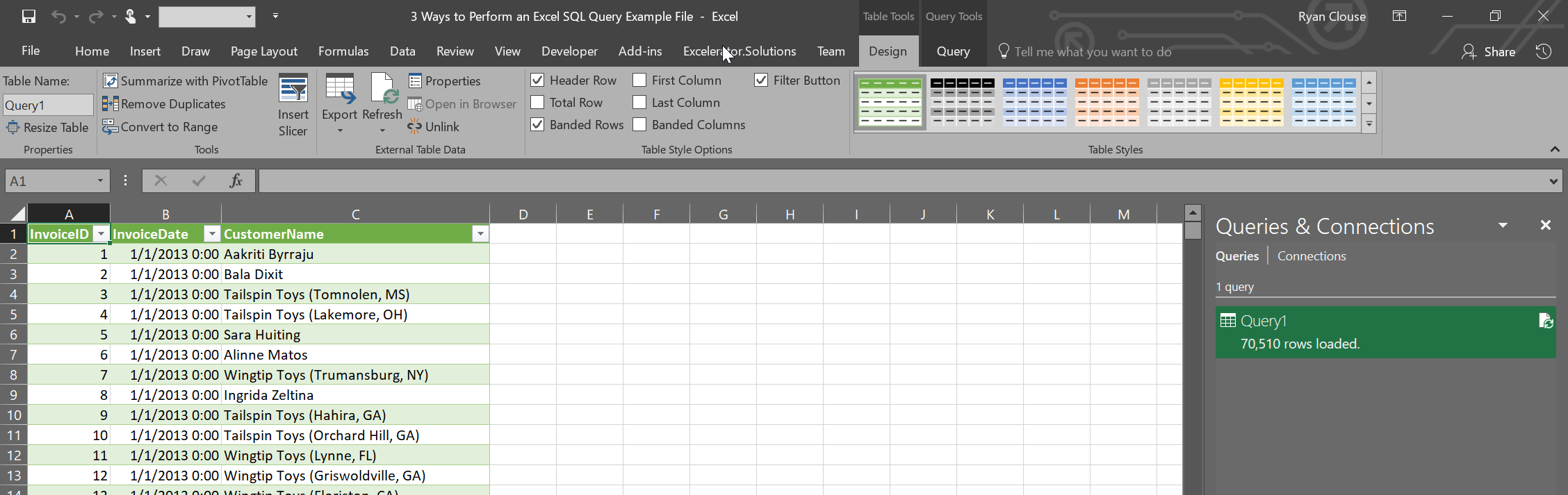 Excel SQL Query