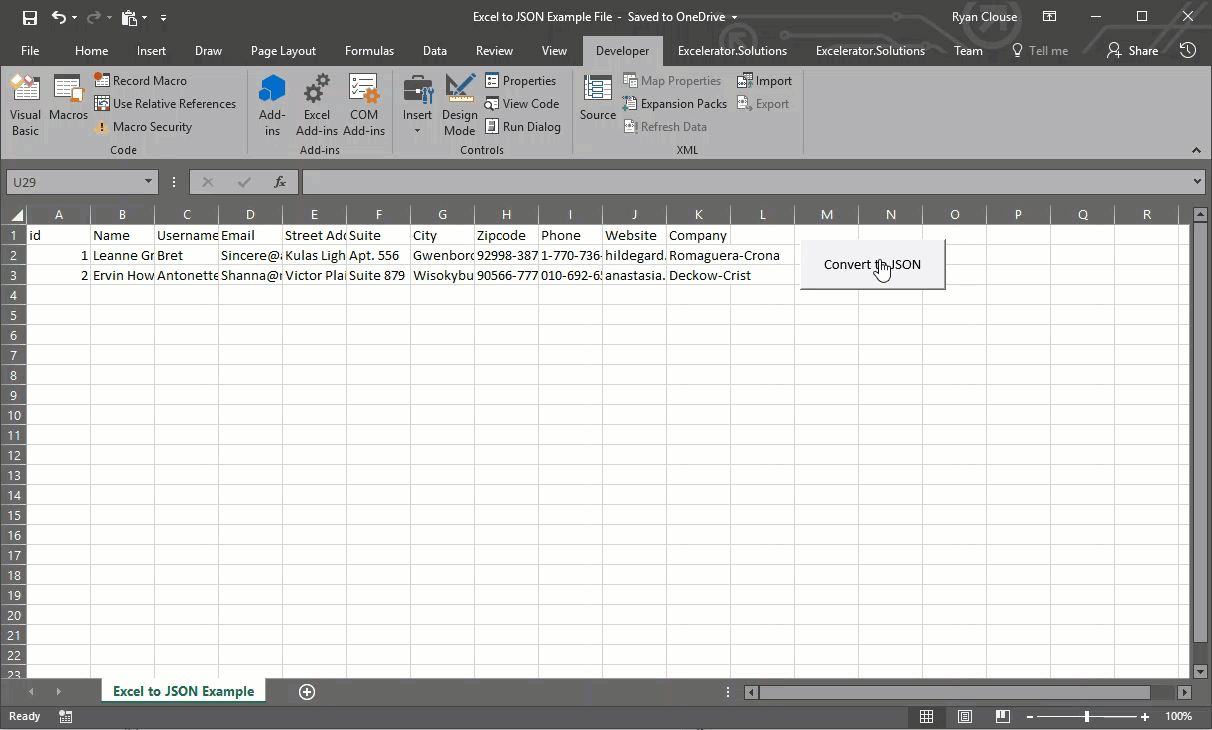 excel to json