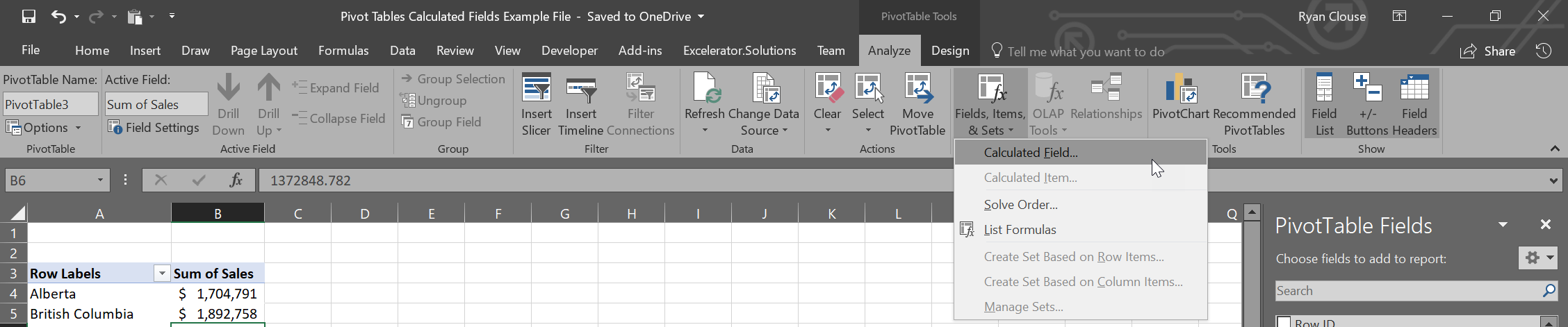 pivot table calculated fields